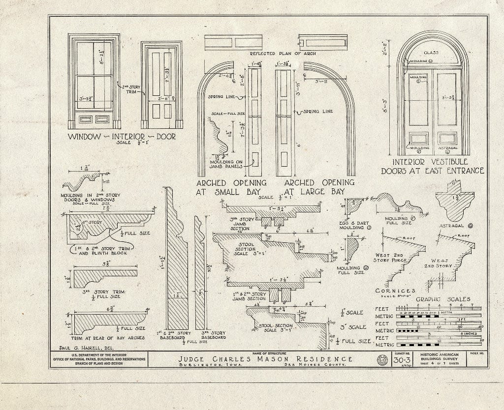 Blueprint HABS Iowa,29-BURL,1- (Sheet 6 of 7) - Judge Charles Mason House, 931 North Sixth Street, Burlington, Des Moines County, IA