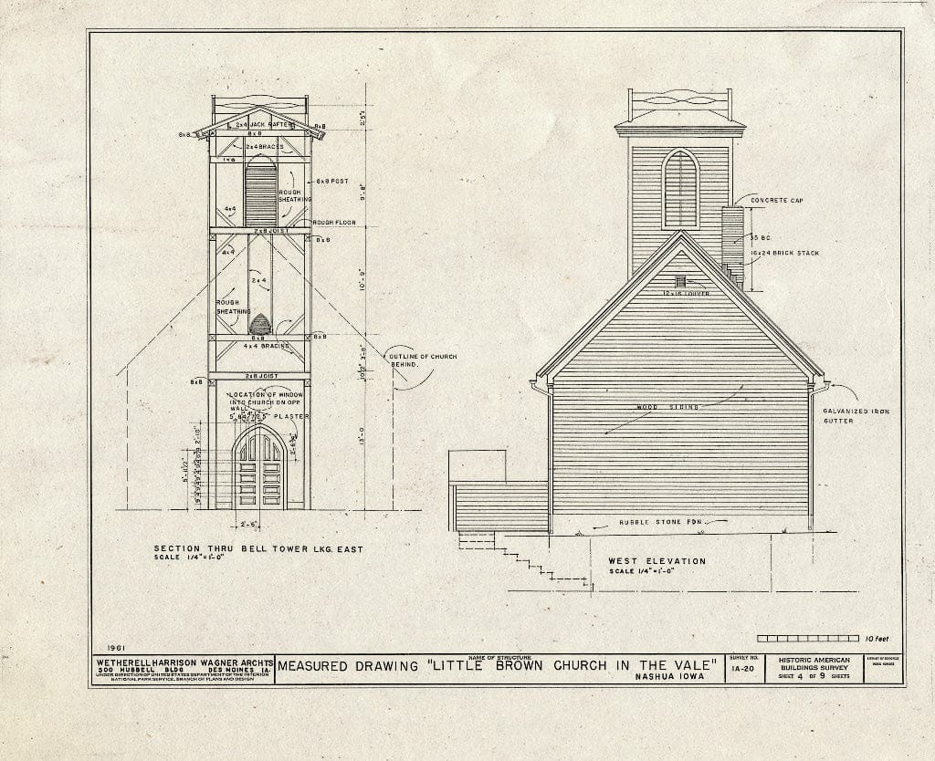 Blueprint HABS Iowa,19-NASH.V,1- (Sheet 4 of 9) - Little Brown Church in The Vale, State Route 346, Nashua, Chickasaw County, IA