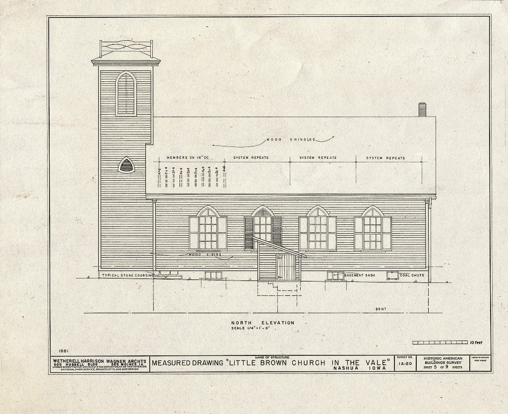 Blueprint HABS Iowa,19-NASH.V,1- (Sheet 5 of 9) - Little Brown Church in The Vale, State Route 346, Nashua, Chickasaw County, IA