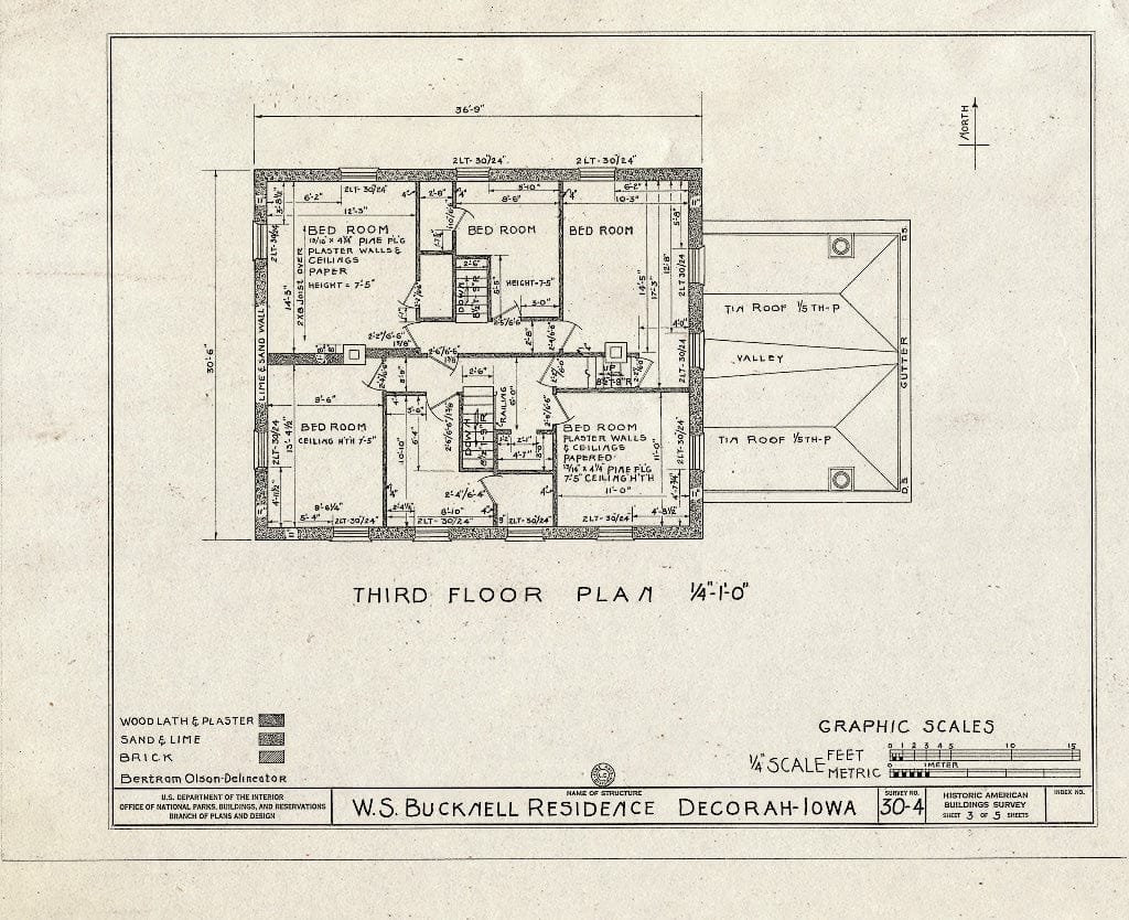 Blueprint HABS Iowa,96-Decor,1- (Sheet 3 of 5) - W. S. Bucknell House, 210-13 Winnebago Street, Decorah, Winneshiek County, IA