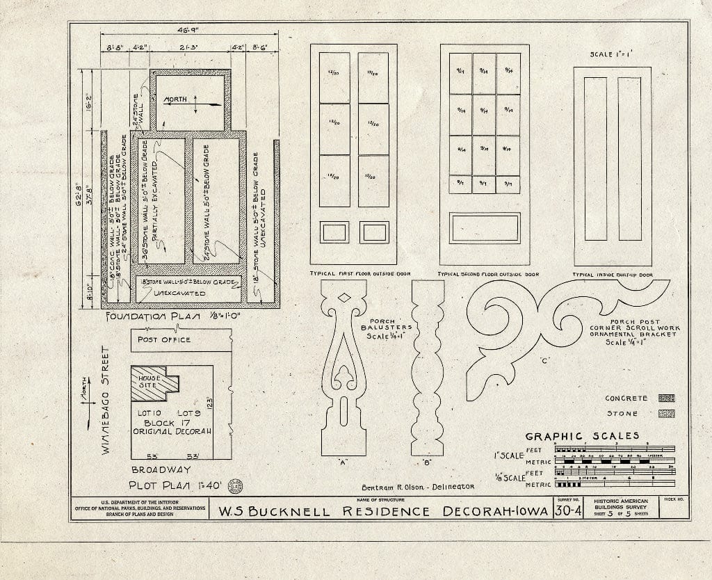 Blueprint HABS Iowa,96-Decor,1- (Sheet 5 of 5) - W. S. Bucknell House, 210-13 Winnebago Street, Decorah, Winneshiek County, IA