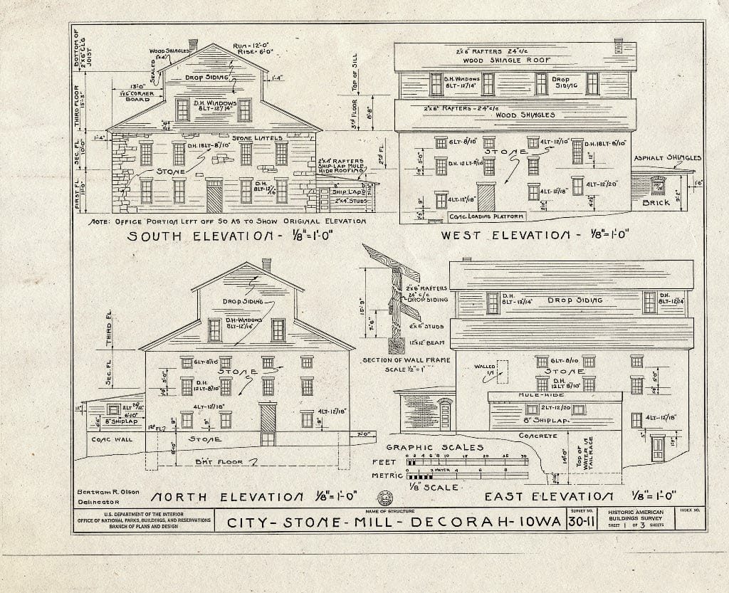 Blueprint HABS Iowa,96-Decor,2- (Sheet 1 of 3) - City Stone Mill, Decorah, Winneshiek County, IA