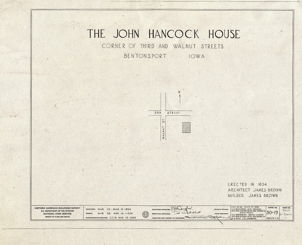 Blueprint HABS Iowa,89-BENPO,1- (Sheet 0 of 9) - John Hancock House, Third & Walnut Streets, Bentonsport, Van Buren County, IA