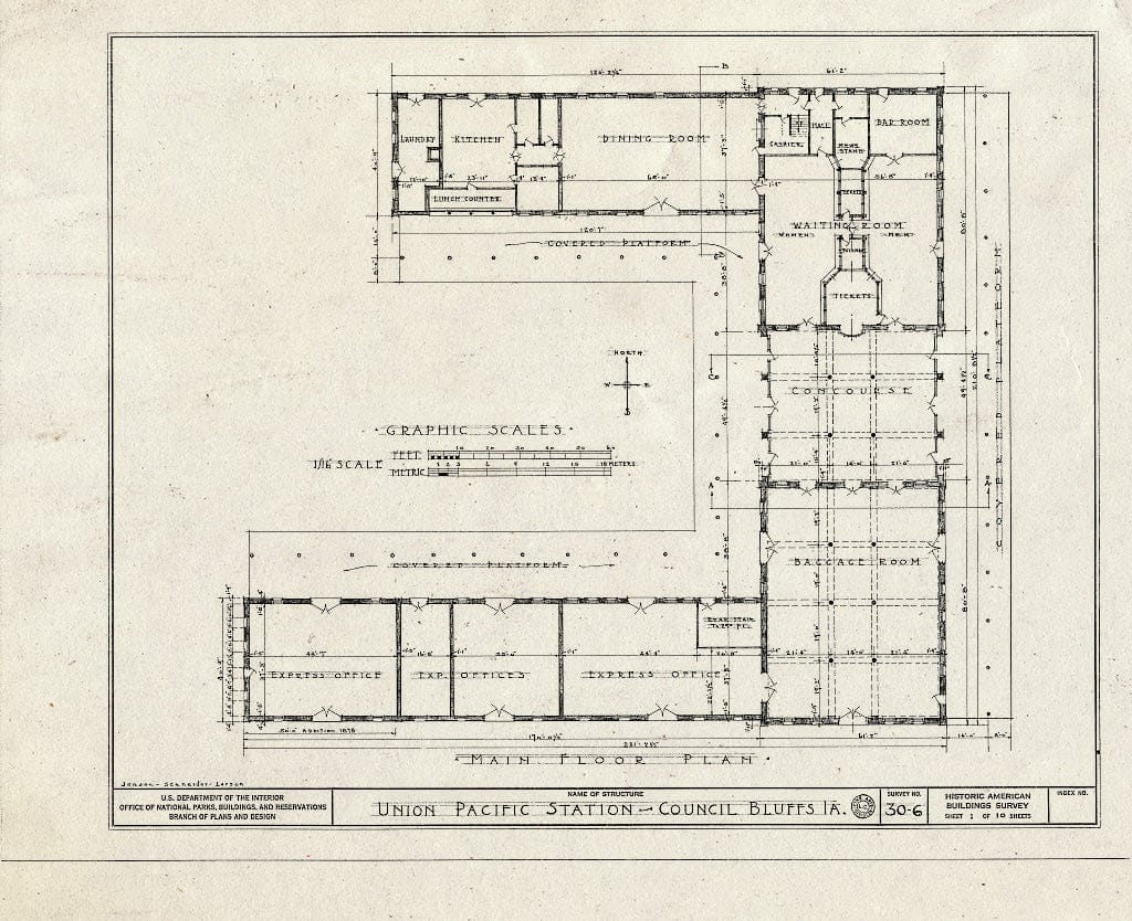 Blueprint HABS Iowa,78-COUB,2- (Sheet 1 of 10) - Union Pacific Station (Transfer Depot & Hotel), Twenty-First Street, Council Bluffs, Pottawattamie County, IA