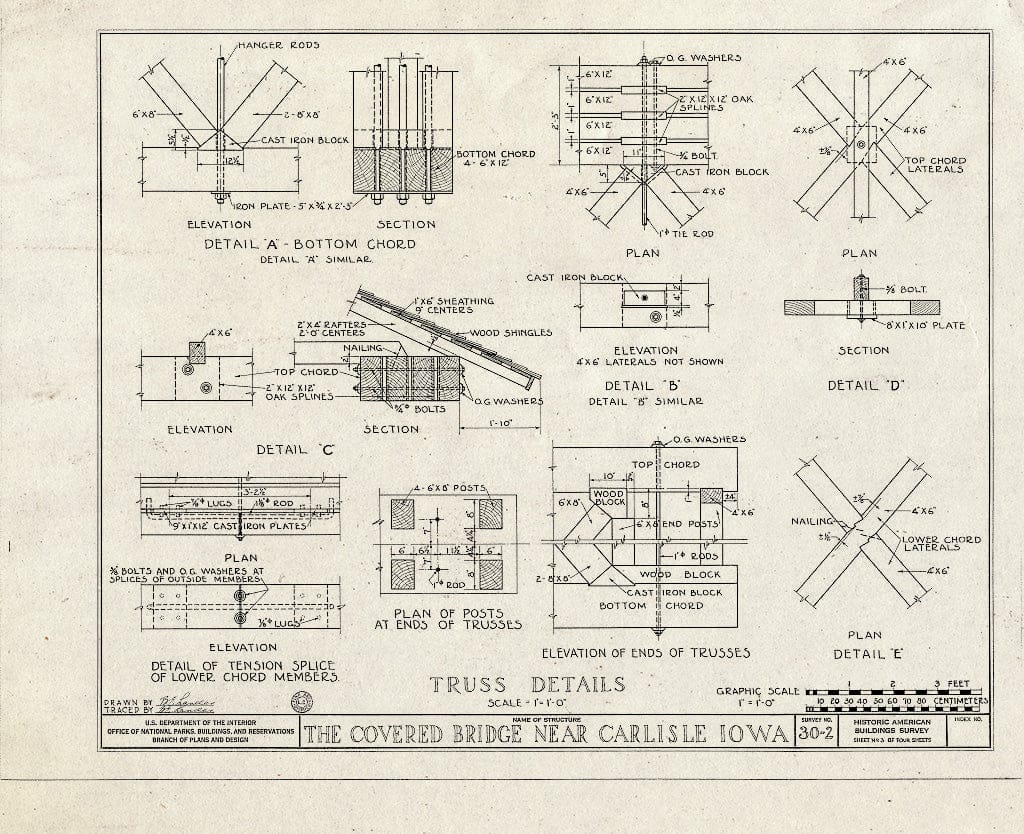 Blueprint Truss Details - Covered Bridge, Carlisle, Warren County, IA