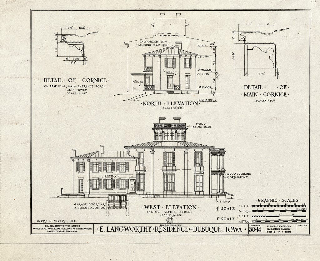 Blueprint HABS Iowa,31-DUBU,2- (Sheet 4 of 6) - Edward Langworthy House, 1095 West Third Street, Dubuque, Dubuque County, IA