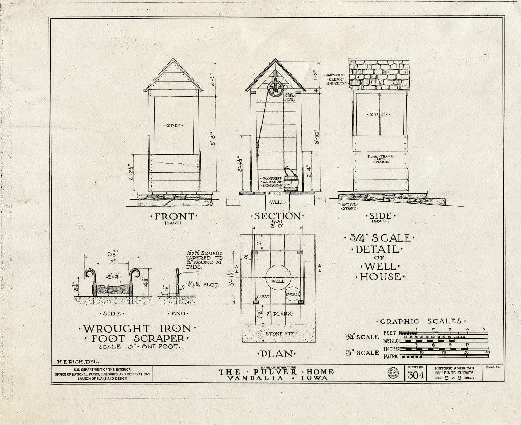 Blueprint HABS Iowa,50-Vanda,1- (Sheet 9 of 9) - Ferdinand Daniel Pulver House, County Road F-70 Vicinity, Vandalia, Jasper County, IA