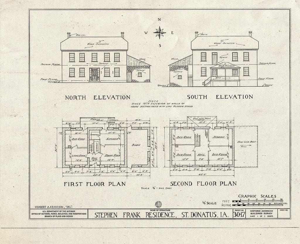 Blueprint HABS Iowa,49-SAIDO,1- (Sheet 1 of 2) - Stephen Frank House, Davenport Road, Saint Donatus, Jackson County, IA