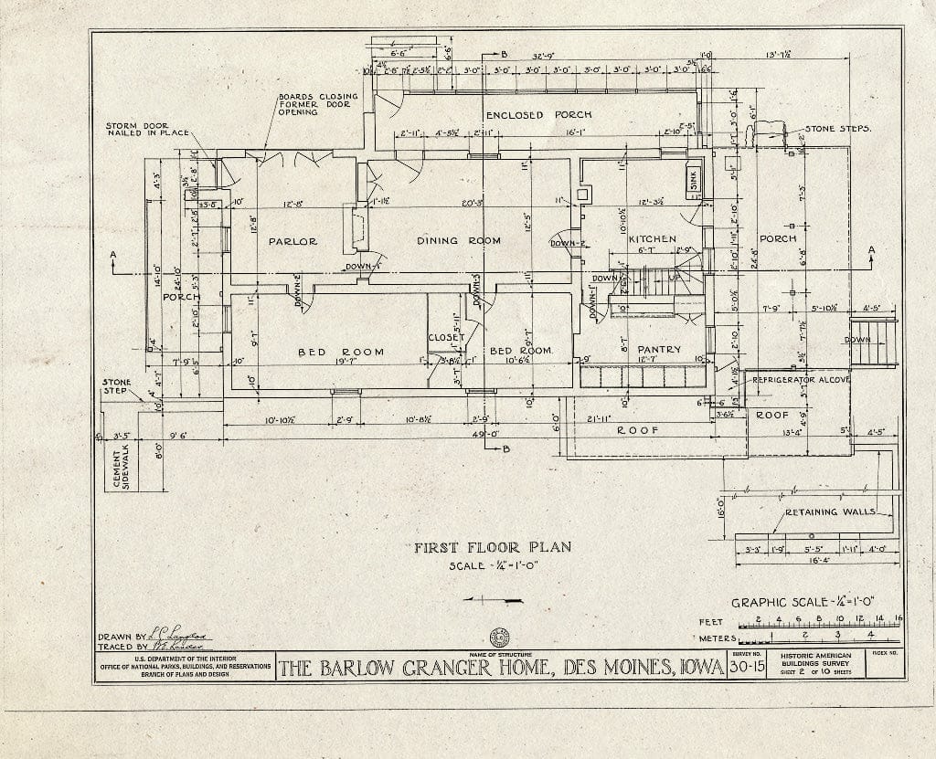 Blueprint HABS Iowa,77-Desmo,1- (Sheet 2 of 10) - Barlow Granger House, Pioneer Park, Des Moines, Polk County, IA