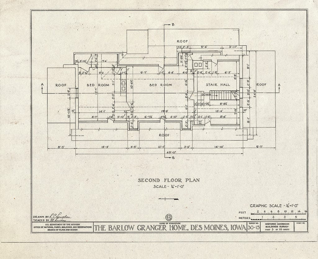 Blueprint HABS Iowa,77-Desmo,1- (Sheet 3 of 10) - Barlow Granger House, Pioneer Park, Des Moines, Polk County, IA