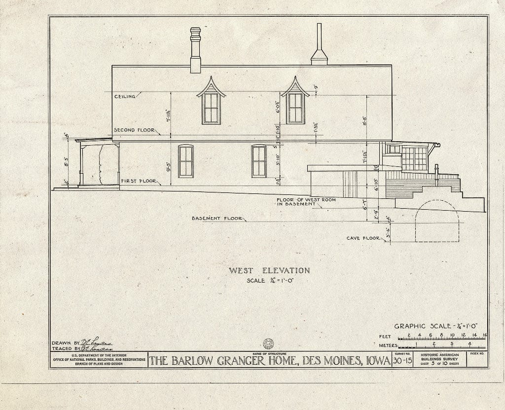 Blueprint HABS Iowa,77-Desmo,1- (Sheet 5 of 10) - Barlow Granger House, Pioneer Park, Des Moines, Polk County, IA