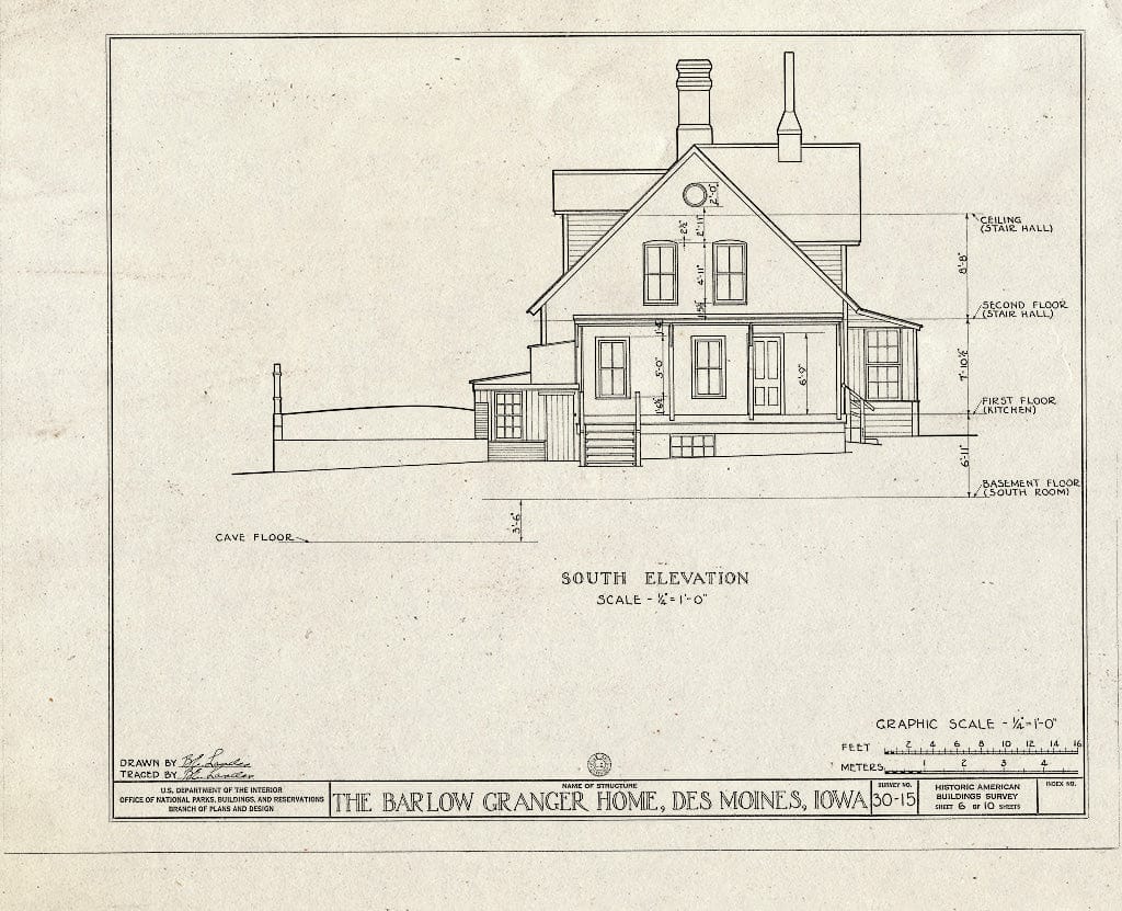 Blueprint HABS Iowa,77-Desmo,1- (Sheet 6 of 10) - Barlow Granger House, Pioneer Park, Des Moines, Polk County, IA