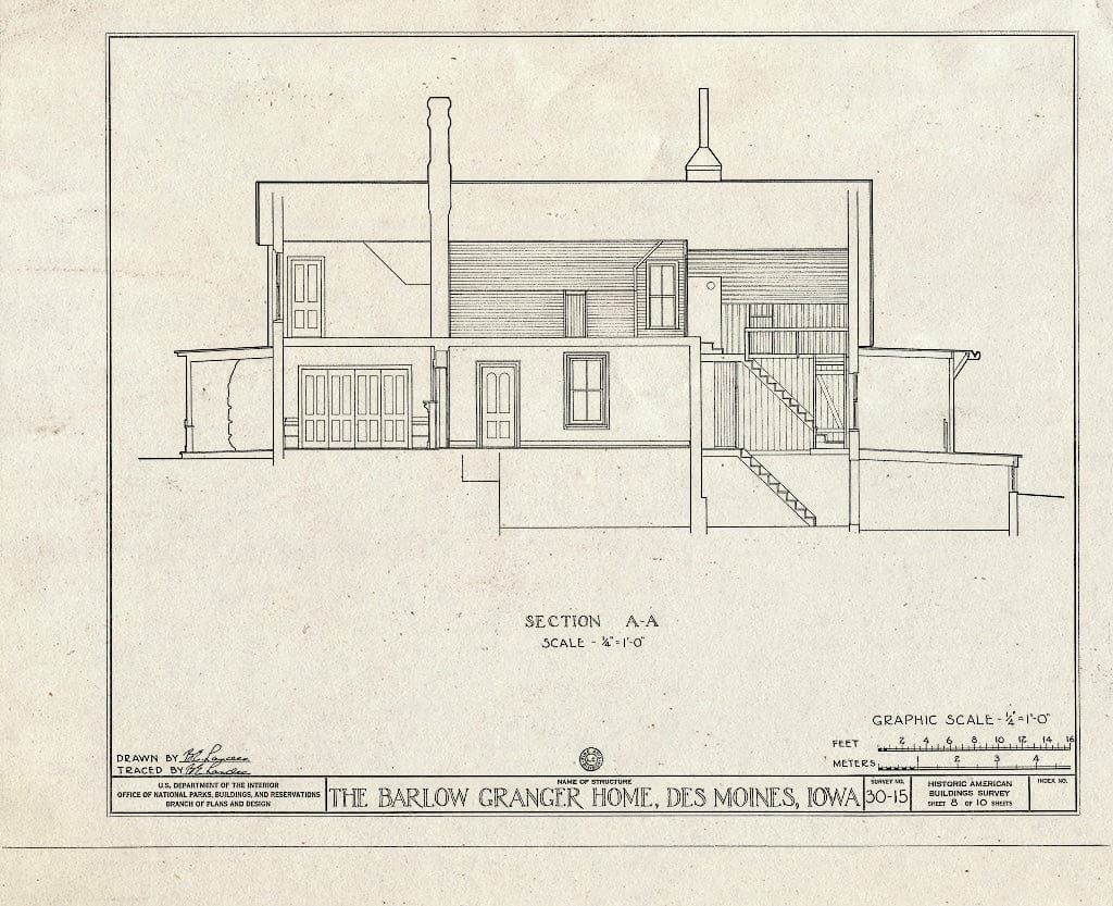 Blueprint HABS Iowa,77-Desmo,1- (Sheet 8 of 10) - Barlow Granger House, Pioneer Park, Des Moines, Polk County, IA