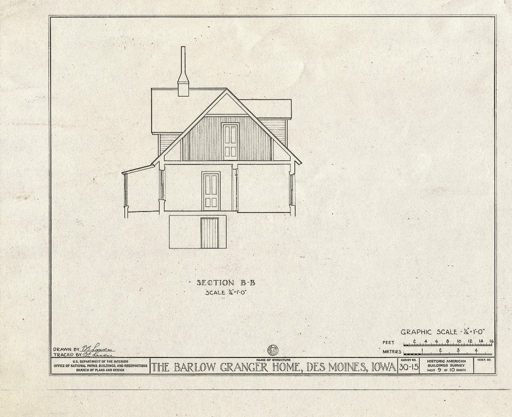 Blueprint HABS Iowa,77-Desmo,1- (Sheet 9 of 10) - Barlow Granger House, Pioneer Park, Des Moines, Polk County, IA