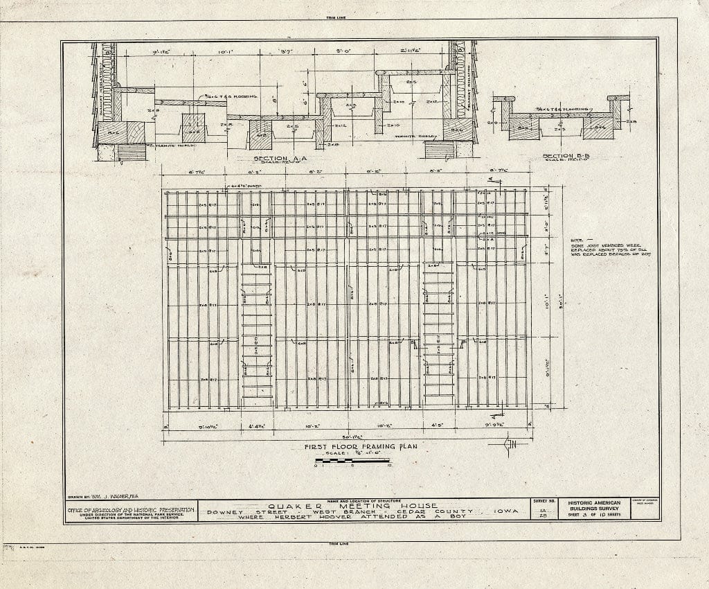 Blueprint HABS Iowa,16-WEBRA,2- (Sheet 3 of 10) - Quaker Meetinghouse, Downey Street, Wapsinono Creek Vicinity, West Branch, Cedar County, IA