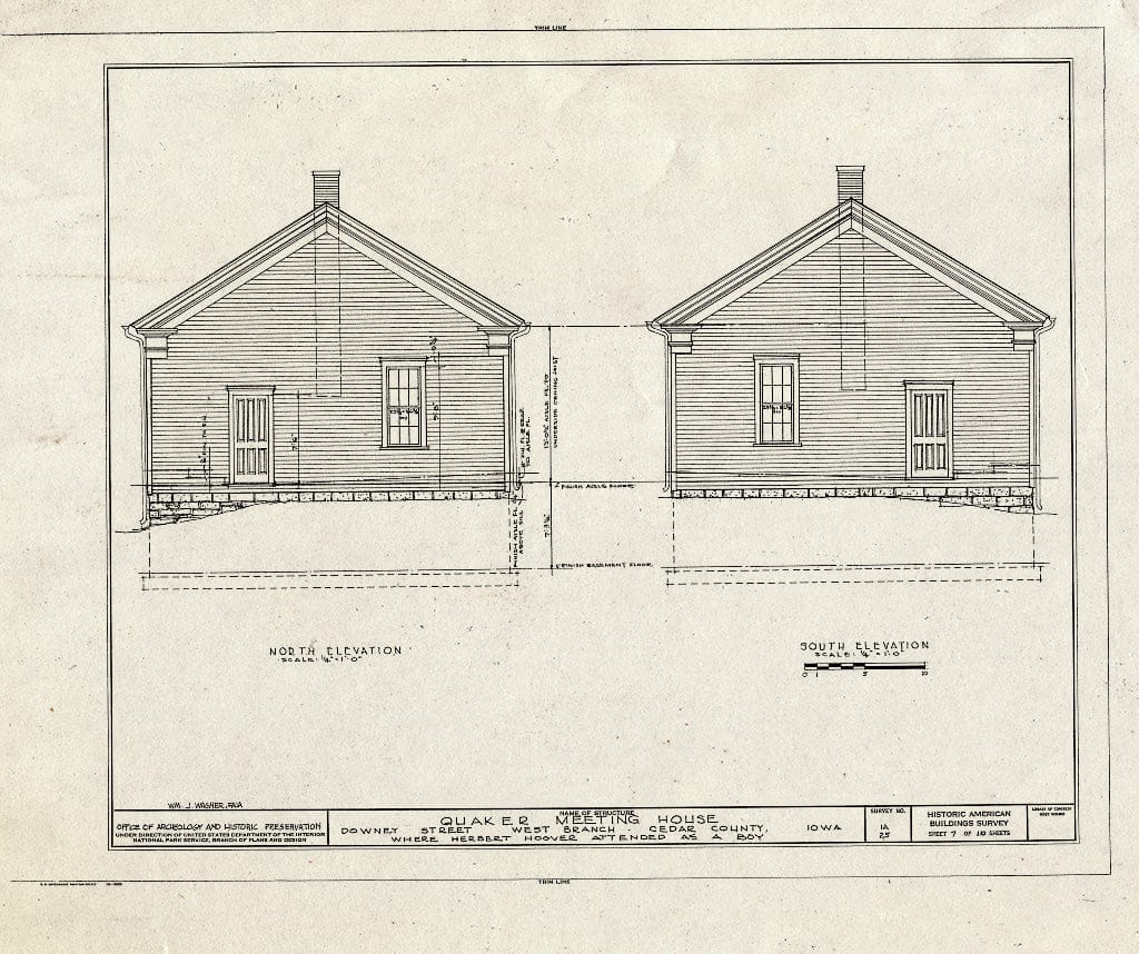 Blueprint HABS Iowa,16-WEBRA,2- (Sheet 7 of 10) - Quaker Meetinghouse, Downey Street, Wapsinono Creek Vicinity, West Branch, Cedar County, IA