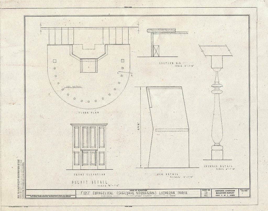 Blueprint HABS Iowa,85-SHEL,1- (Sheet 3 of 3) - First Evangelical Lutheran Church, County Road R-38 & Northwest 166 Avenue, Sheldahl, Polk County, IA