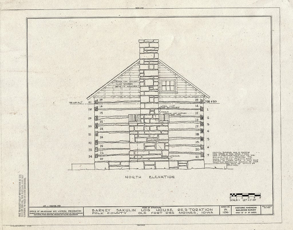 Blueprint HABS Iowa,77-Desmo,20- (Sheet 5 of 8) - Barney Sakulin Log House (Restoration), Old Fort Des Moines, Des Moines, Polk County, IA