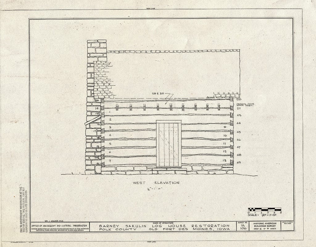 Blueprint HABS Iowa,77-Desmo,20- (Sheet 6 of 8) - Barney Sakulin Log House (Restoration), Old Fort Des Moines, Des Moines, Polk County, IA