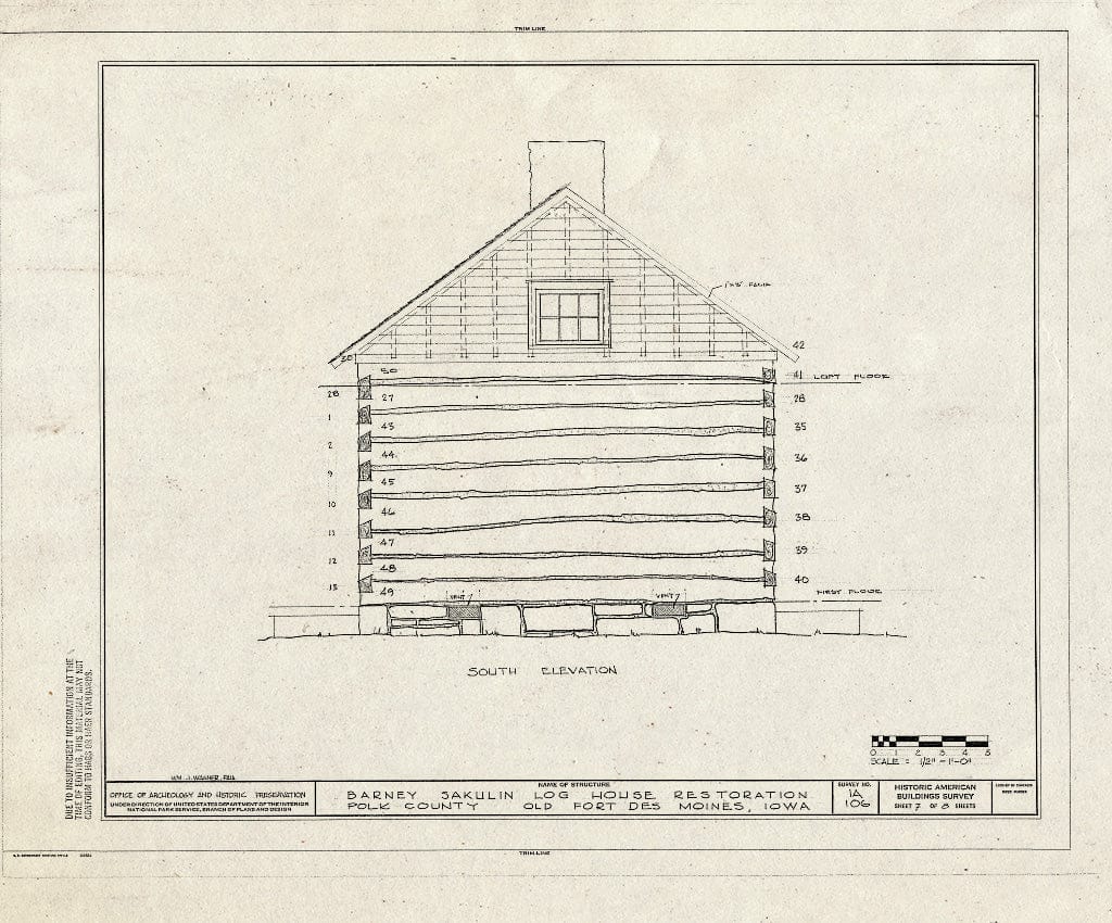 Blueprint HABS Iowa,77-Desmo,20- (Sheet 7 of 8) - Barney Sakulin Log House (Restoration), Old Fort Des Moines, Des Moines, Polk County, IA