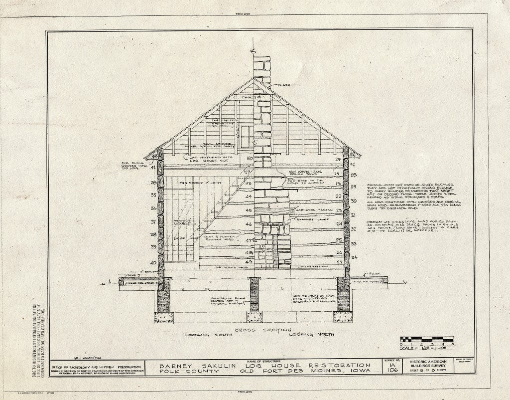 Blueprint HABS Iowa,77-Desmo,20- (Sheet 8 of 8) - Barney Sakulin Log House (Restoration), Old Fort Des Moines, Des Moines, Polk County, IA