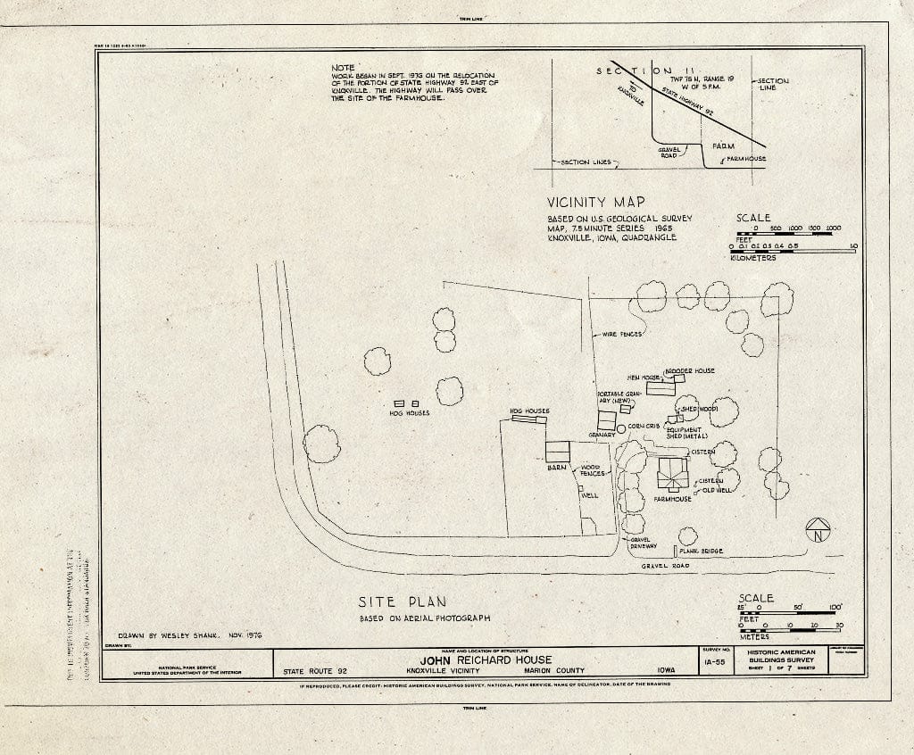 Blueprint HABS Iowa,63-Knox.V,1- (Sheet 1 of 7) - John Reichard House, State Route 92 Vicinity, Knoxville, Marion County, IA