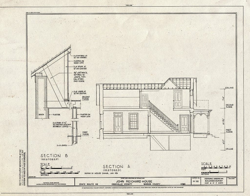 Blueprint HABS Iowa,63-Knox.V,1- (Sheet 4 of 7) - John Reichard House, State Route 92 Vicinity, Knoxville, Marion County, IA