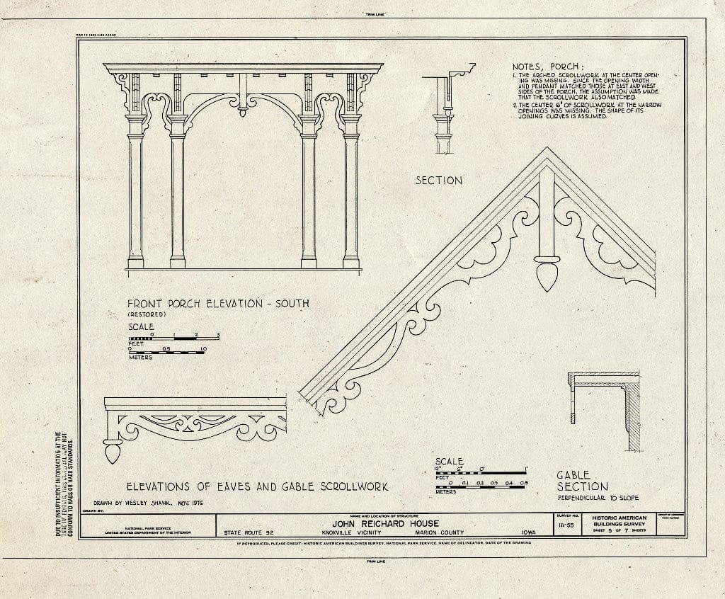 Blueprint HABS Iowa,63-Knox.V,1- (Sheet 5 of 7) - John Reichard House, State Route 92 Vicinity, Knoxville, Marion County, IA