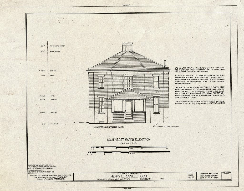 Blueprint HABS Iowa,26-BLOFI,1- (Sheet 2 of 3) - Henry L. Russell House, Route 6, West Grove Township, Bloomfield, Davis County, IA