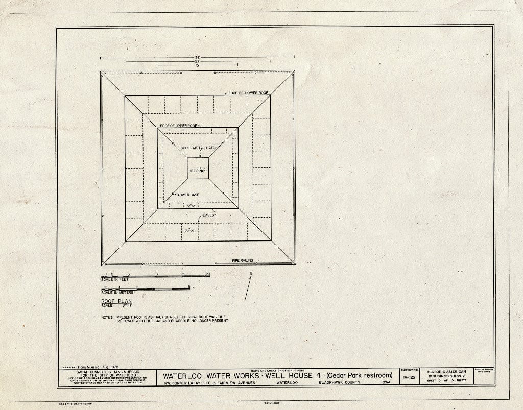 Blueprint HABS Iowa,7-WATLO,3- (Sheet 3 of 5) - Waterloo Water Works, Well House 4, Fairview & Lafayette Avenue, Waterloo, Black Hawk County, IA