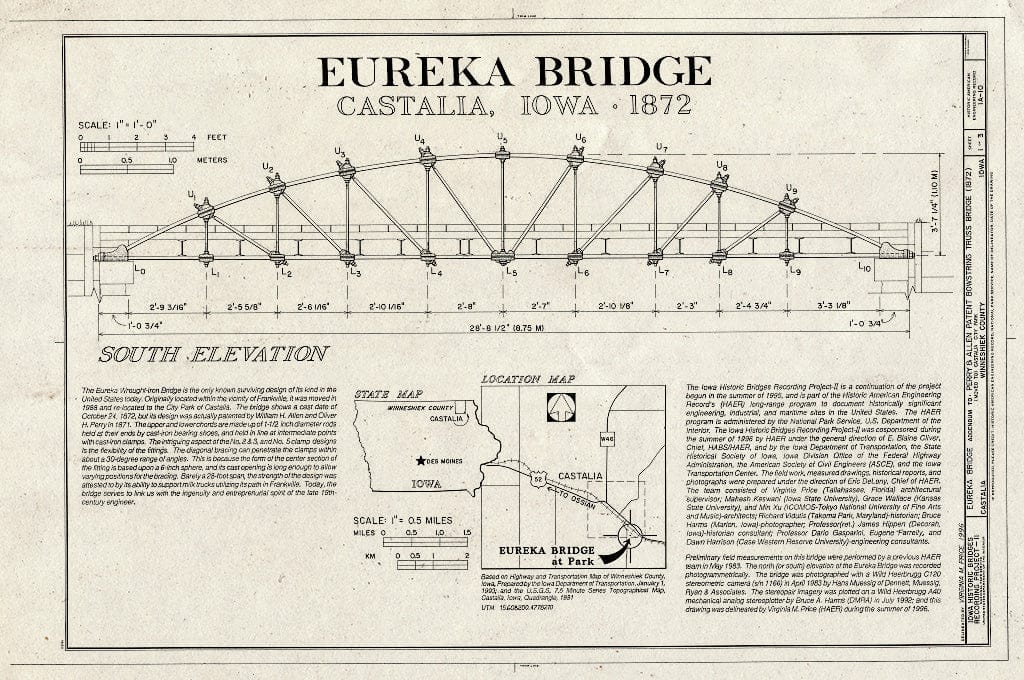 Blueprint HAER Iowa,96-Frank.V,1- (Sheet 1 of 3) - Eureka Bridge, Spanning Yellow River (Moved to City Park, Castalia), Frankville, Winneshiek County, IA