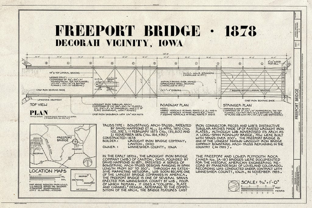 Blueprint HAER Iowa,96-Decor.V,1- (Sheet 1 of 3) - Freeport Bridge, Spanning Upper Iowa River, Decorah, Winneshiek County, IA