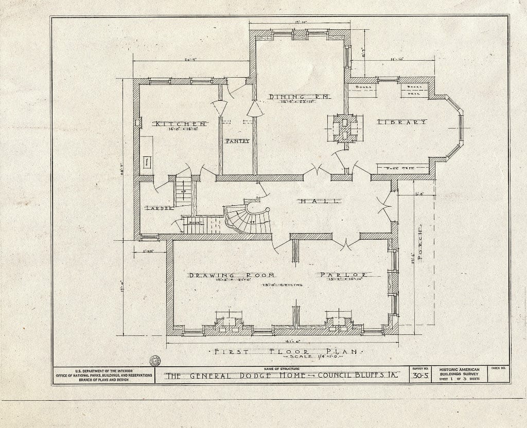 Blueprint HABS Iowa,78,COUB,1- (Sheet 1 of 3) - General Grenville M. Dodge House, 605 South Third Street, Council Bluffs, Pottawattamie County, IA