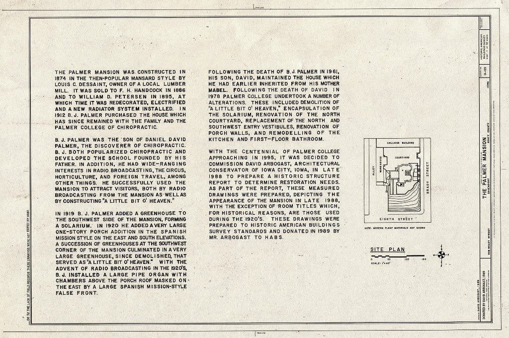 Blueprint HABS Iowa,82-DAVPO,7- (Sheet 1 of 13) - Palmer Mansion, 808 Brady Street, Davenport, Scott County, IA