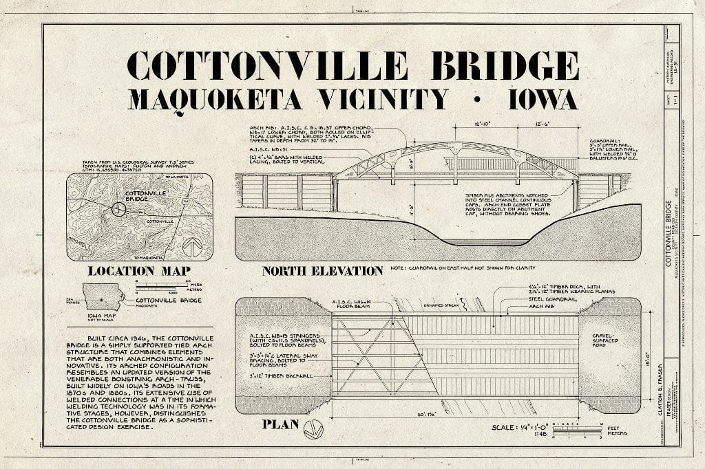 Blueprint HAER Iowa,49-COTVI.V,1- (Sheet 1 of 1) - Cottonville Bridge, County Road D-61 at Farmer's Creek, Maquoketa, Jackson County, IA