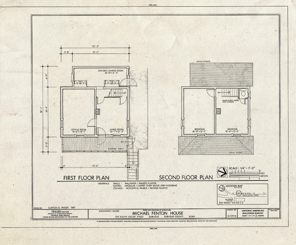 Blueprint HABS Iowa,31-DUBU,14-M- (Sheet 1 of 1) - Workingmen's Houses, Michael Fenton House, 375 South Locust Street, Dubuque, Dubuque County, IA