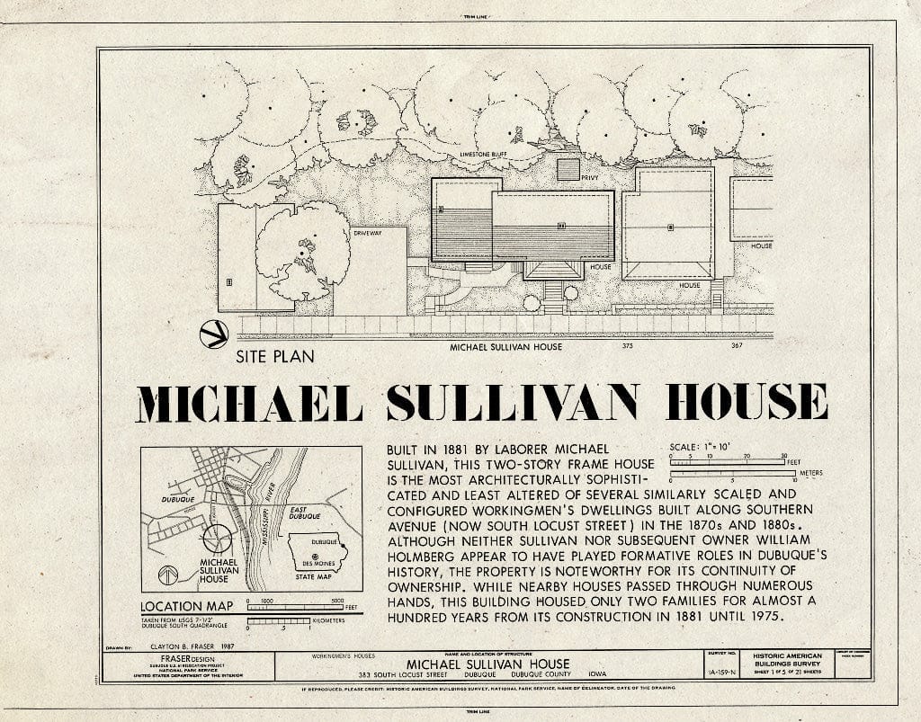 Blueprint HABS Iowa,31-DUBU,14-N- (Sheet 1 of 5) - Workingmen's Houses, Michael Sullivan House, 383 South Locust Street, Dubuque, Dubuque County, IA