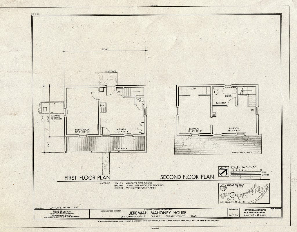 Blueprint HABS Iowa,31-DUBU,14-V- (Sheet 1 of 1) - Workingmen's Houses, Jeremiah Mahoney House, 263 Southern Avenue, Dubuque, Dubuque County, IA