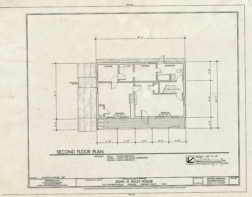 Blueprint HABS Iowa,31-DUBU,14-W- (Sheet 3 of 5) - Workingmen's Houses, John H. Kelly House, 274 Southern Avenue, Dubuque, Dubuque County, IA