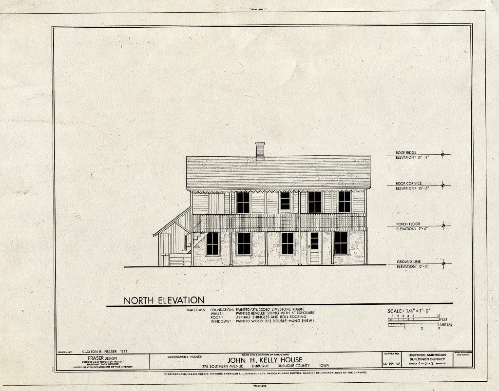 Blueprint HABS Iowa,31-DUBU,14-W- (Sheet 4 of 5) - Workingmen's Houses, John H. Kelly House, 274 Southern Avenue, Dubuque, Dubuque County, IA