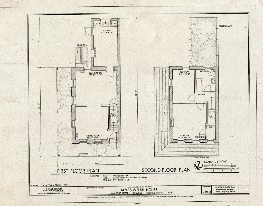 Blueprint HABS Iowa,31-DUBU,14-AO- (Sheet 1 of 1) - Workingmen's Houses, James Welsh House, 616 Dodge Street, Dubuque, Dubuque County, IA