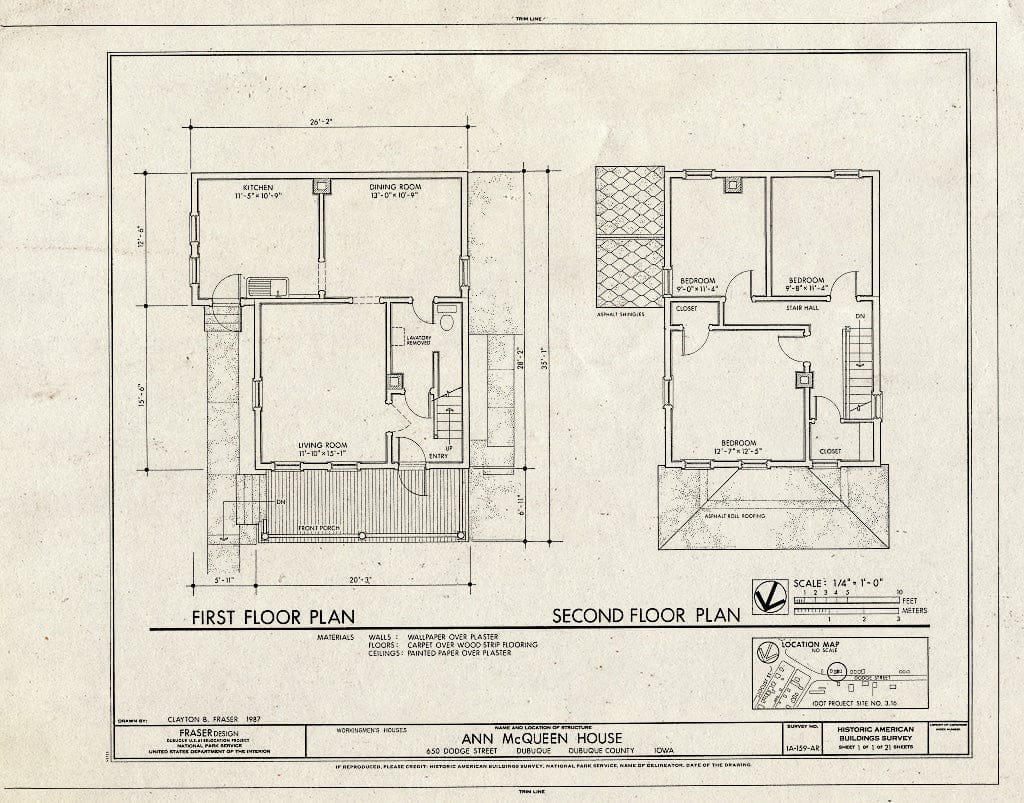 Blueprint HABS Iowa,31-DUBU,14-AR- (Sheet 1 of 1) - Workingmen's Houses, Ann McQueen House, 650 Dodge Street, Dubuque, Dubuque County, IA