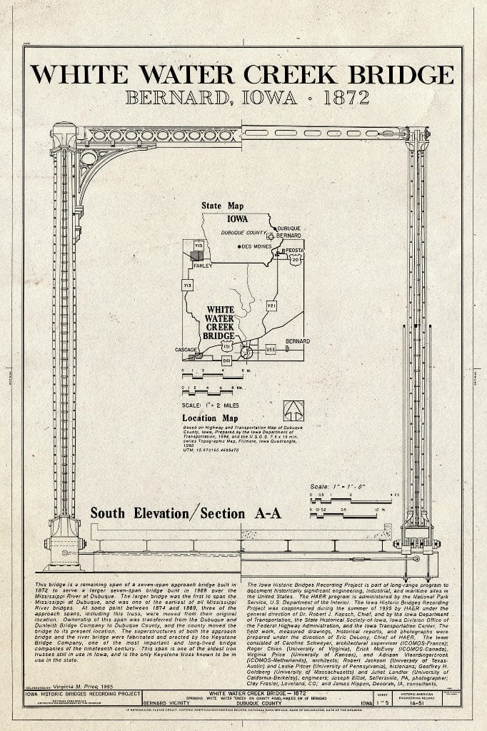 Blueprint HAER Iowa,31-Bern.V,1- (Sheet 1 of 5) - White Water Creek Bridge, Spanning White Water Creek, Bernard, Dubuque County, IA