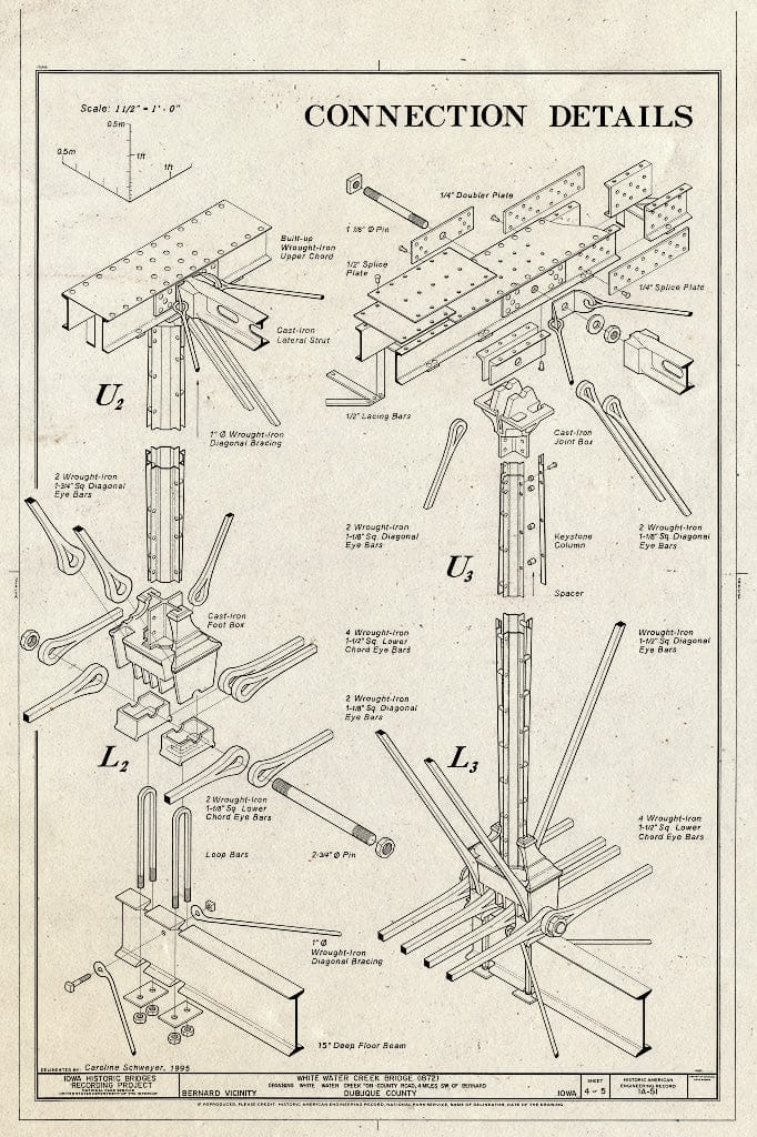 Blueprint HAER Iowa,31-Bern.V,1- (Sheet 4 of 5) - White Water Creek Bridge, Spanning White Water Creek, Bernard, Dubuque County, IA