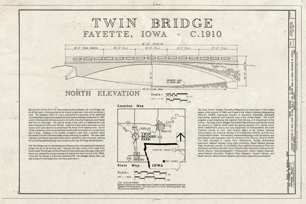 Blueprint HAER Iowa,33-FAY.V,1- (Sheet 1 of 3) - Twin Bridge, Spanning Little Volga River in Twin Bridge Park, Fayette, Fayette County, IA