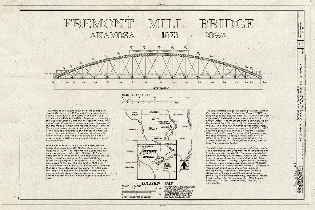 Blueprint HAER Iowa,53-ANAM.V,1- (Sheet 1 of 3) - Fremont Mill Bridge, Central Park (Moved from Monticello, Jones County), Anamosa, Jones County, IA