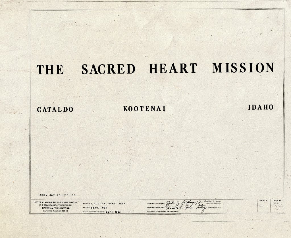 Blueprint HABS ID,28-CATAL.V,1- (Sheet 0 of 10) - Sacred Heart Mission, Interstate 90 & Interchange 39, Cataldo, Shoshone County, ID