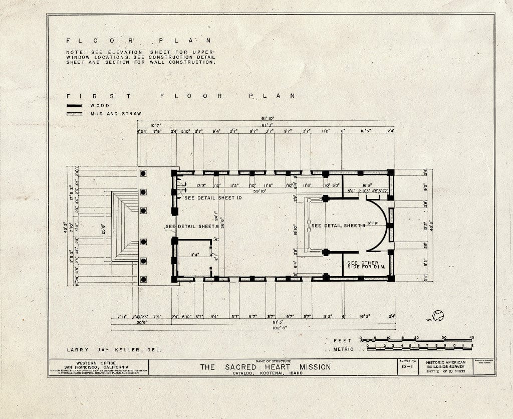 Blueprint HABS ID,28-CATAL.V,1- (Sheet 2 of 10) - Sacred Heart Mission, Interstate 90 & Interchange 39, Cataldo, Shoshone County, ID