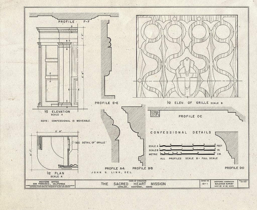 Blueprint HABS ID,28-CATAL.V,1- (Sheet 10 of 10) - Sacred Heart Mission, Interstate 90 & Interchange 39, Cataldo, Shoshone County, ID