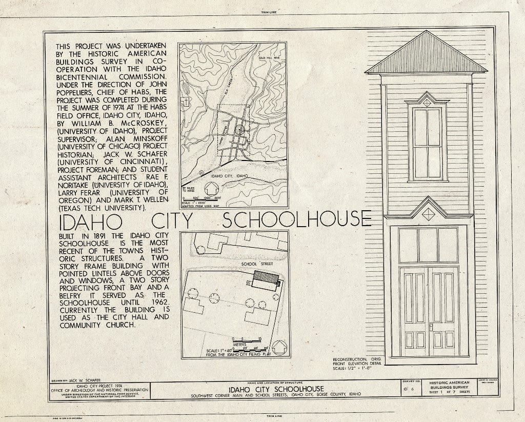Blueprint HABS ID,8-IDCI,2- (Sheet 1 of 7) - Idaho City Schoolhouse, School & Main Streets, Idaho City, Boise County, ID